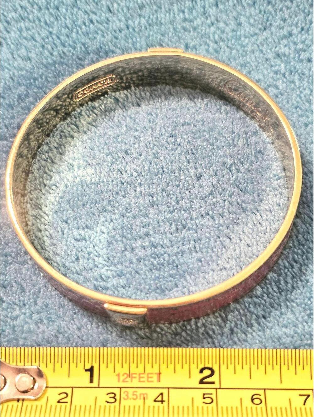 Coach Signature Fuchsia Enamel Gold Bangle Bracelet - Picture 3 of 4